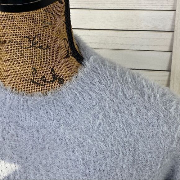 Cliche Stars Fuzzy Crop Pullover Sweater Blue White Medium - Picture 5 of 13